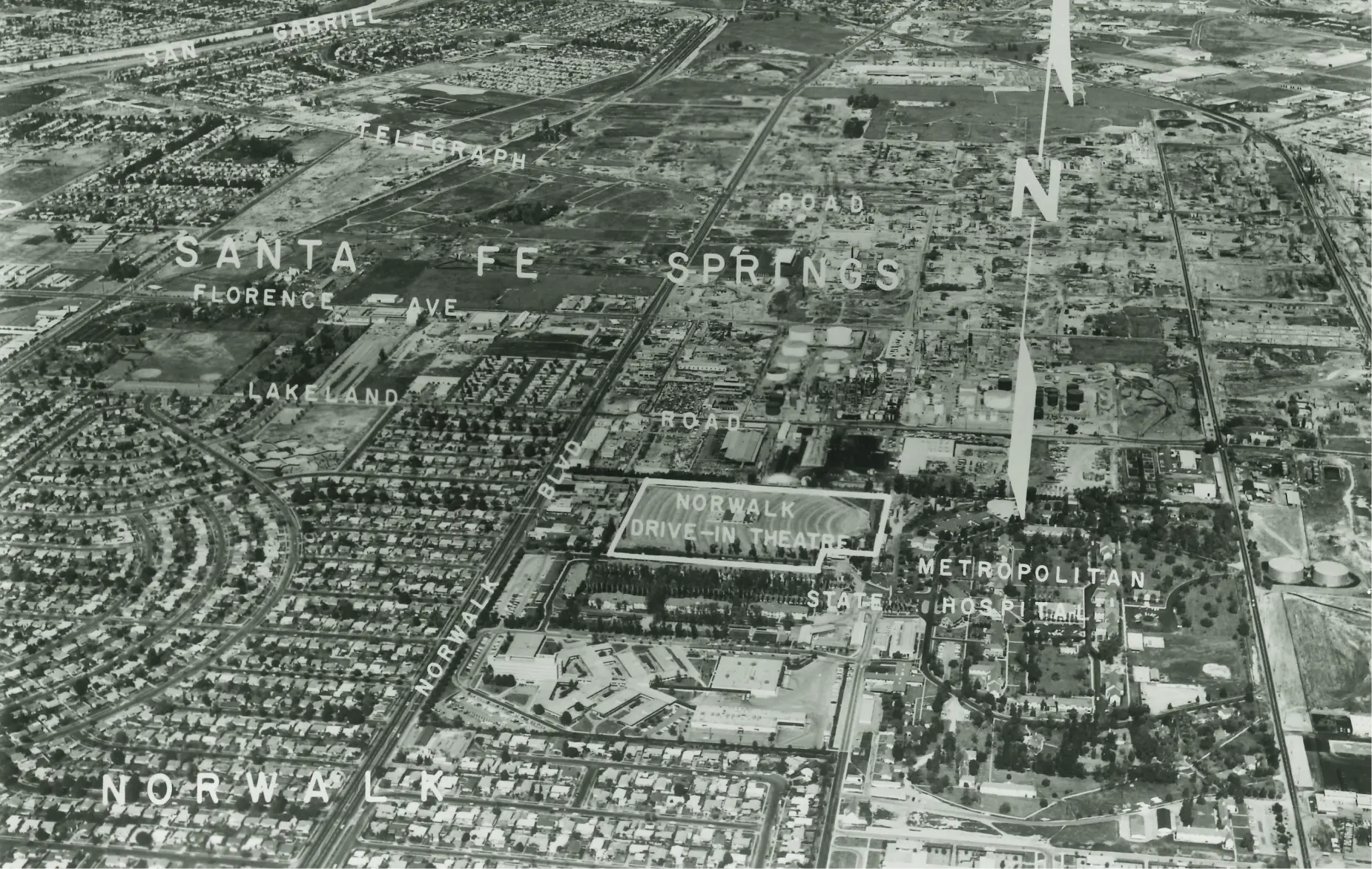 Historical black and white photo of Norwalk, CA